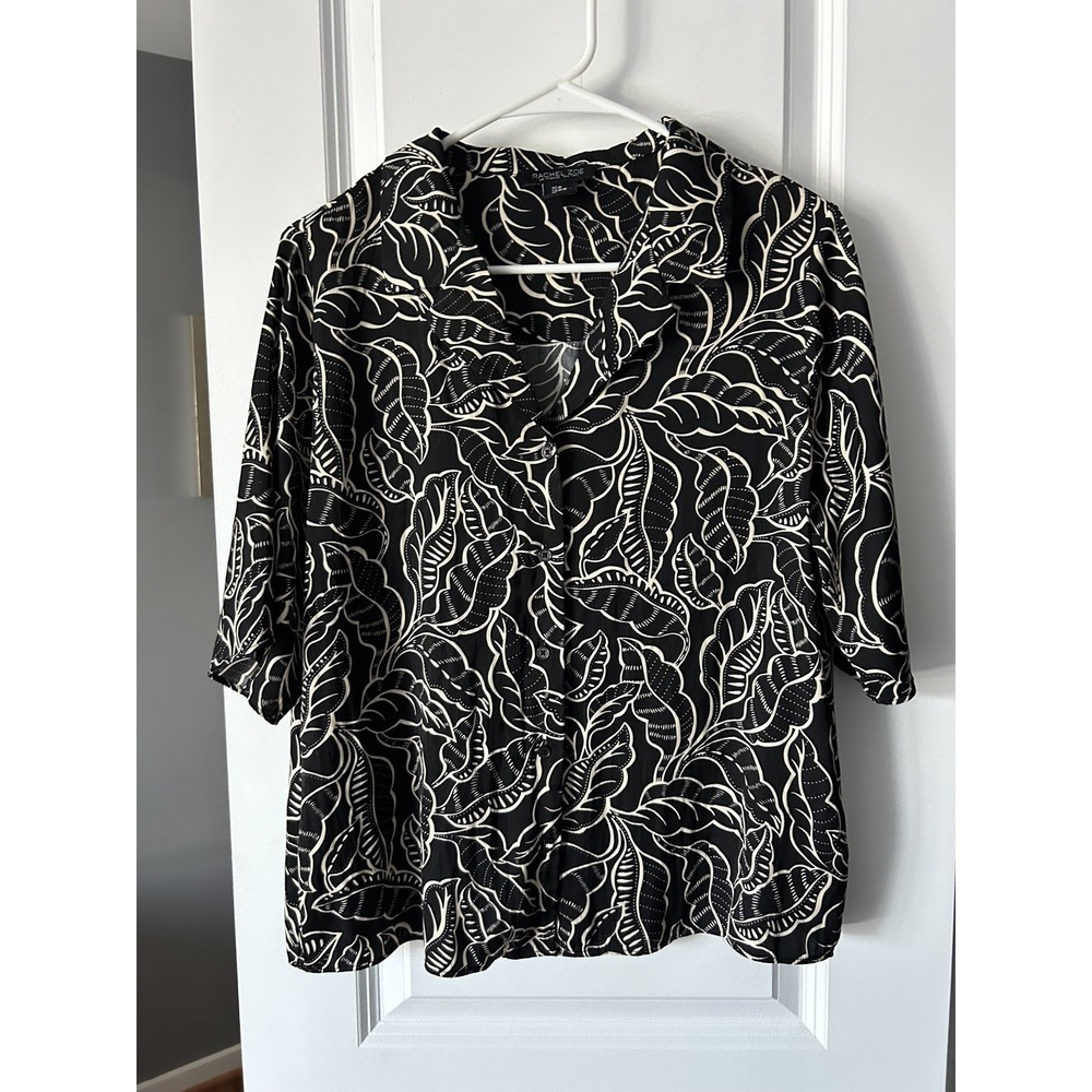 Rachel Zoe Black/White Button Up Short Sleeve Shirt Boxy Size Medium